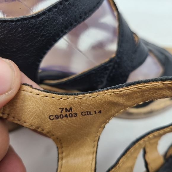 Born Boc Black Leather Cork Wedge Platform Sandals - Picture 3 of 7